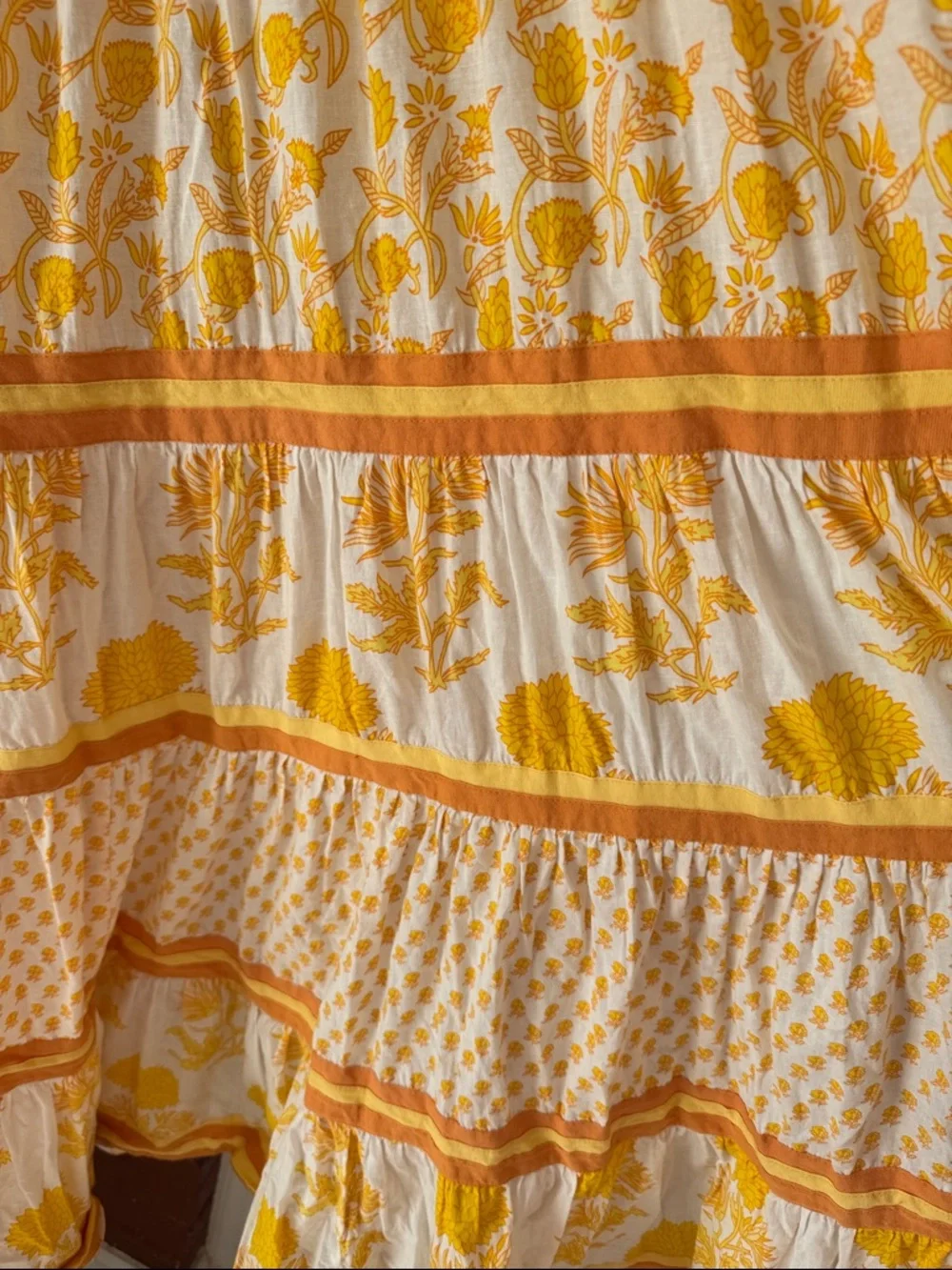 Chelsea & Theodore 100% Cotton Yellow & White Sleeveless VNeck Tiered Maxi Dress - Picture 5 of 8